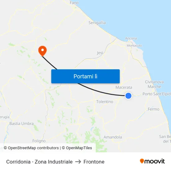 Corridonia - Zona Industriale to Frontone map