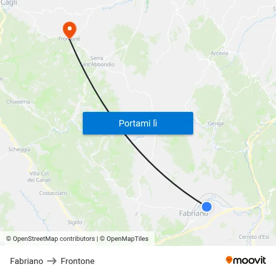 Fabriano to Frontone map