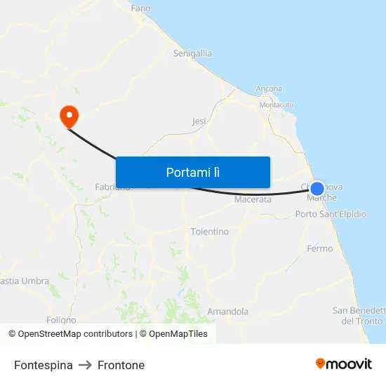 Fontespina to Frontone map