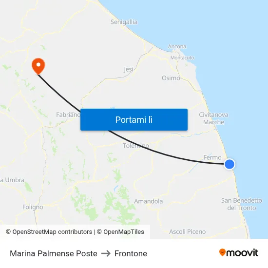 Marina Palmense Poste to Frontone map