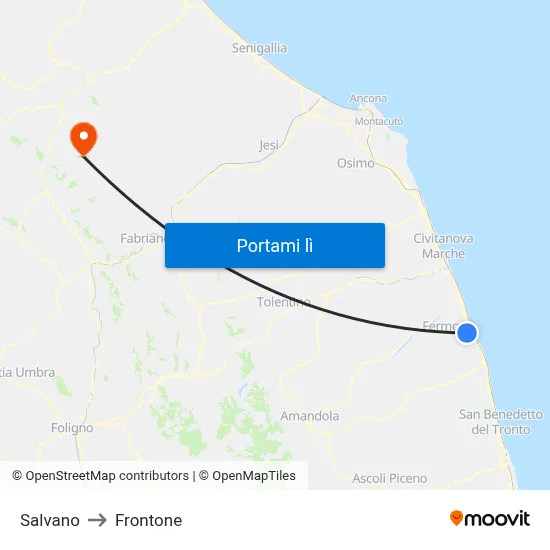 Salvano to Frontone map