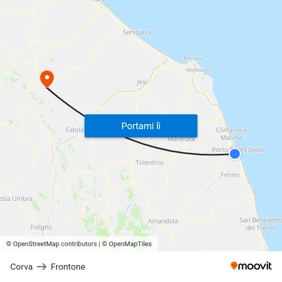 Corva to Frontone map