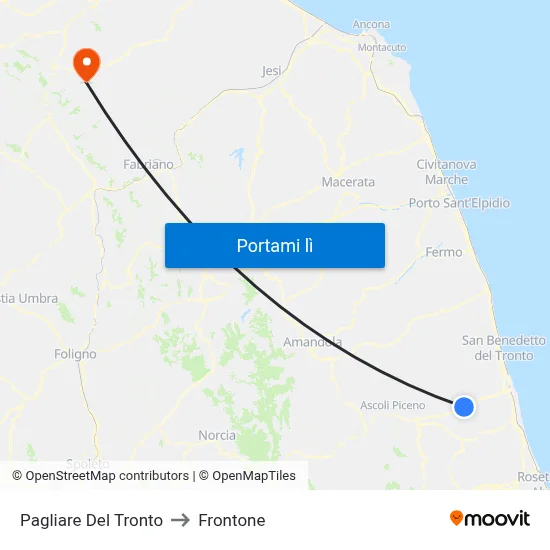 Pagliare Del Tronto to Frontone map