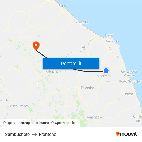 Sambucheto to Frontone map