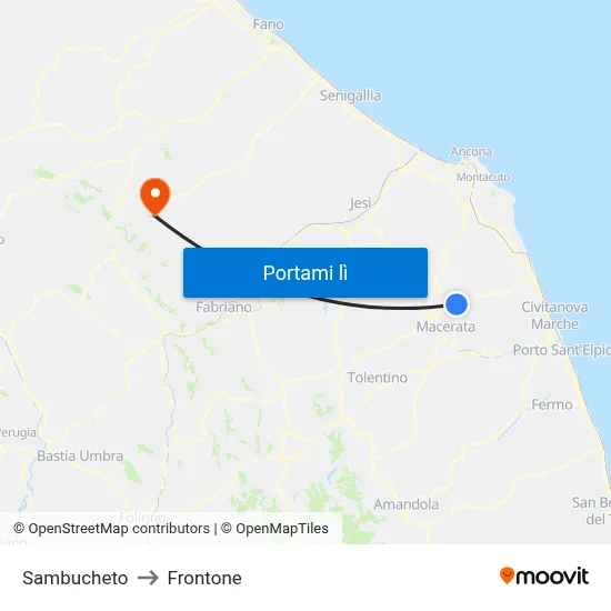 Sambucheto to Frontone map
