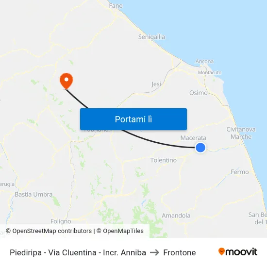 Piediripa - Via Cluentina - Incr. Anniba to Frontone map