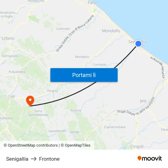 Senigallia to Frontone map