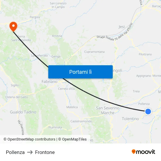 Pollenza to Frontone map