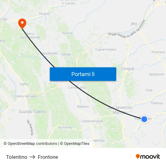 Tolentino to Frontone map