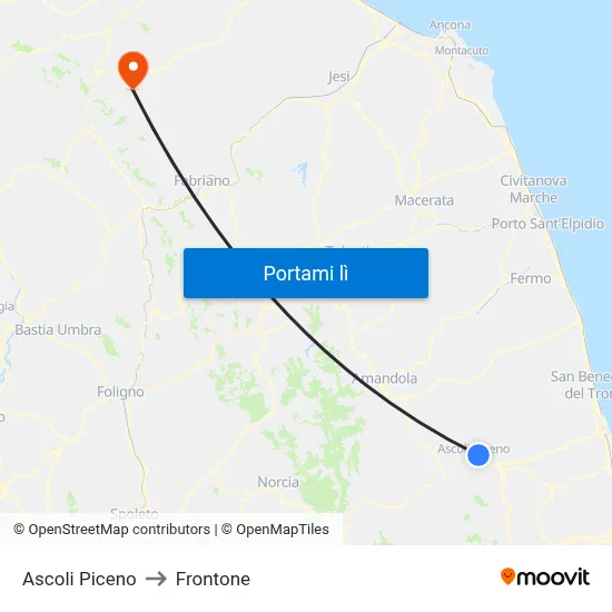 Ascoli Piceno to Frontone map
