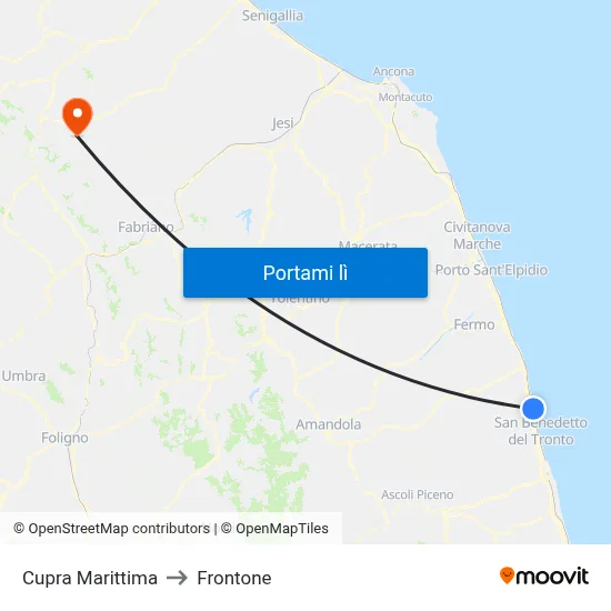 Cupra Marittima to Frontone map
