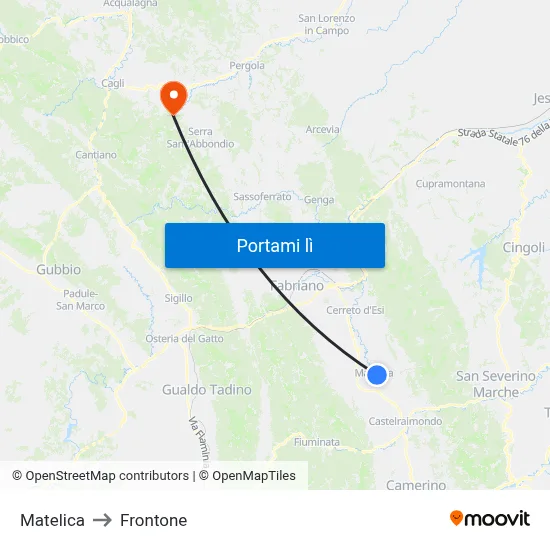 Matelica to Frontone map