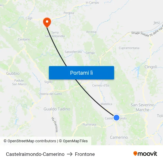 Castelraimondo-Camerino to Frontone map