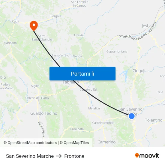 San Severino Marche to Frontone map