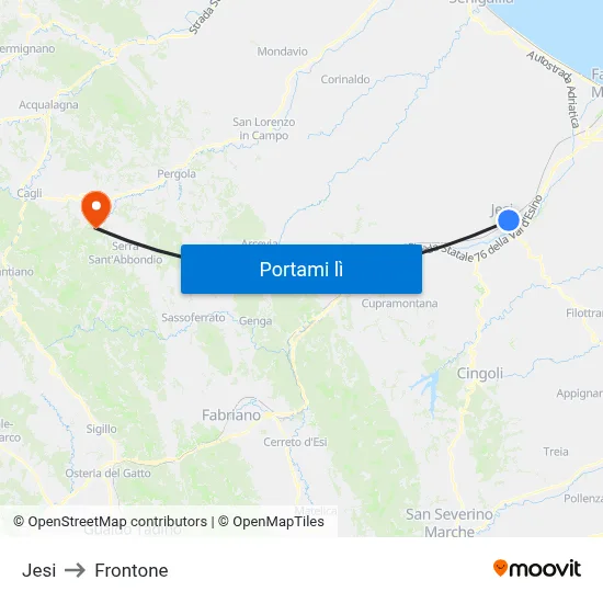 Jesi to Frontone map