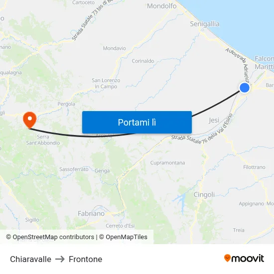 Chiaravalle to Frontone map