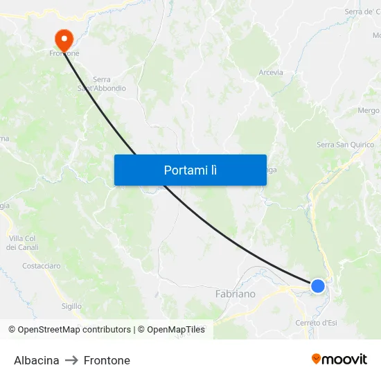 Albacina to Frontone map