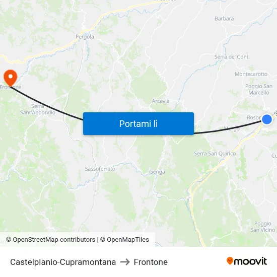 Castelplanio-Cupramontana to Frontone map