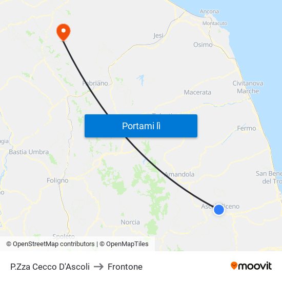 P.Zza Cecco D'Ascoli to Frontone map