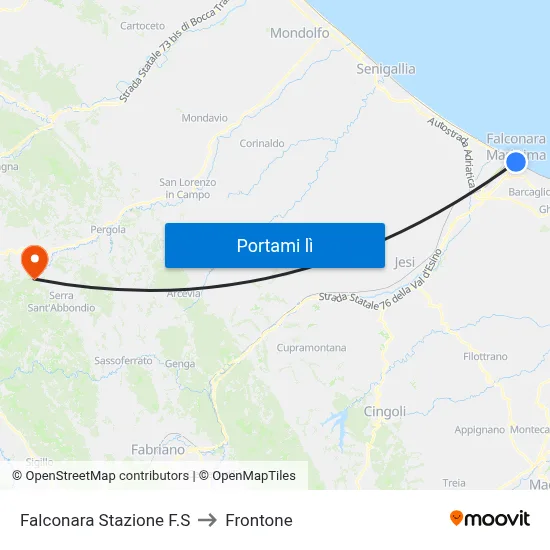 Falconara Stazione F.S to Frontone map