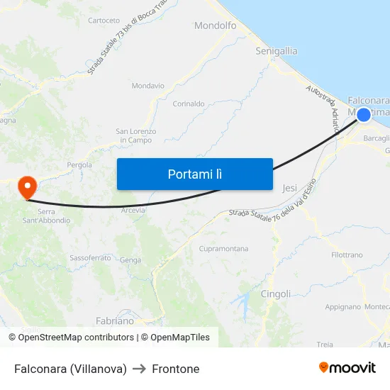 Falconara (Villanova) to Frontone map