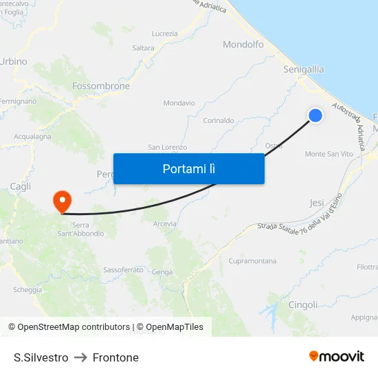 S.Silvestro to Frontone map