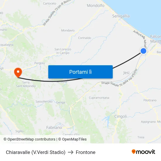 Chiaravalle (V.Verdi Stadio) to Frontone map