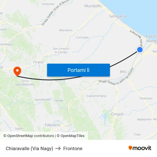 Chiaravalle (Via Nagy) to Frontone map