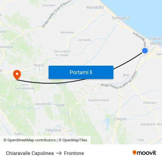 Chiaravalle Capolinea to Frontone map