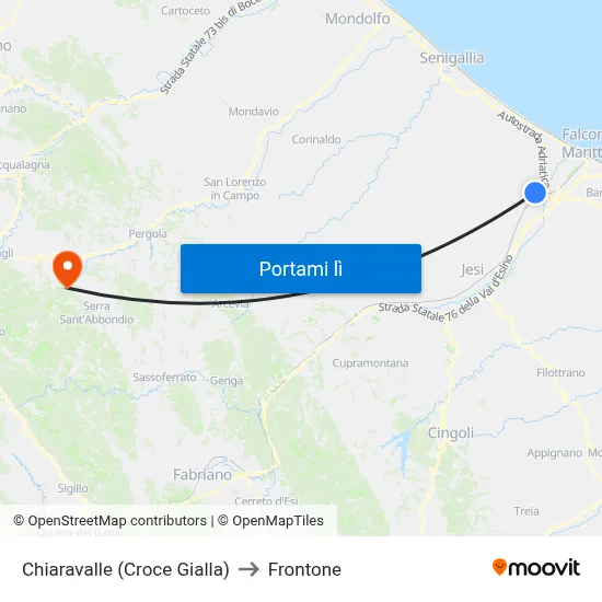 Chiaravalle (Croce Gialla) to Frontone map