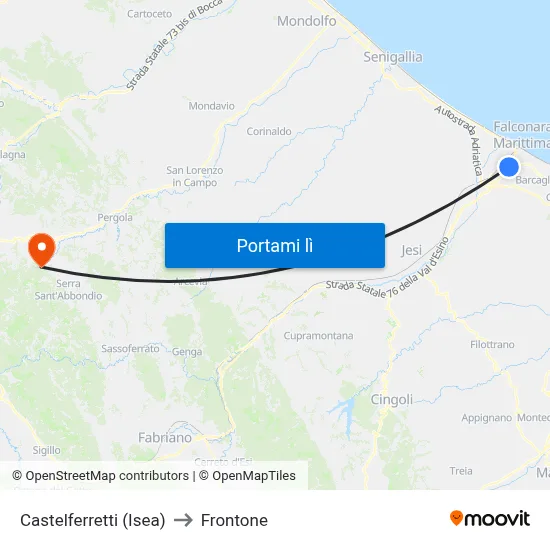 Castelferretti (Isea) to Frontone map