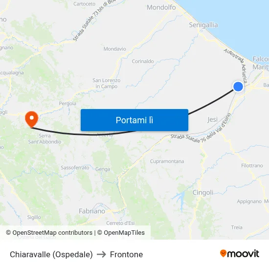 Chiaravalle (Ospedale) to Frontone map