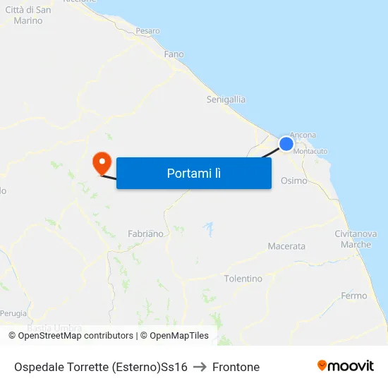 Ospedale Torrette (Esterno)Ss16 to Frontone map