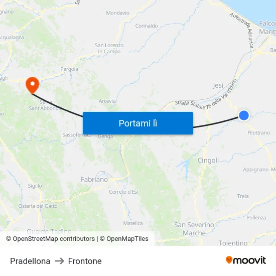 Pradellona to Frontone map