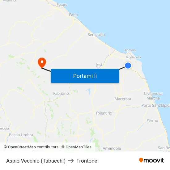 Aspio Vecchio (Tabacchi) to Frontone map