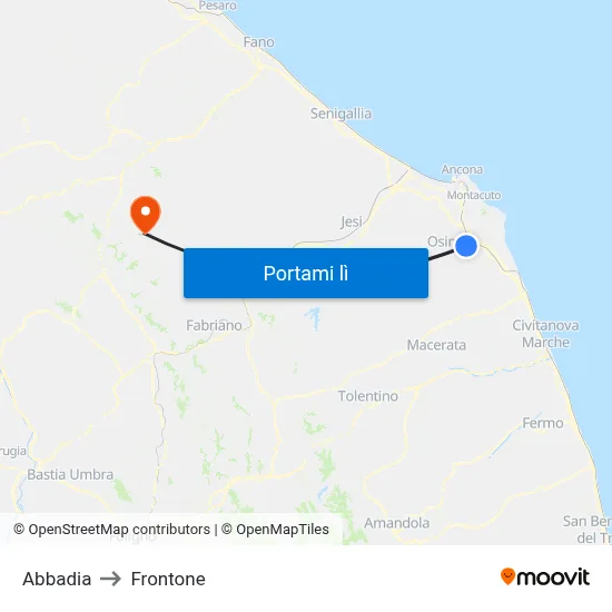 Abbadia to Frontone map