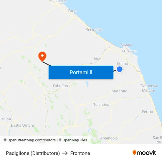 Padiglione (Distributore) to Frontone map