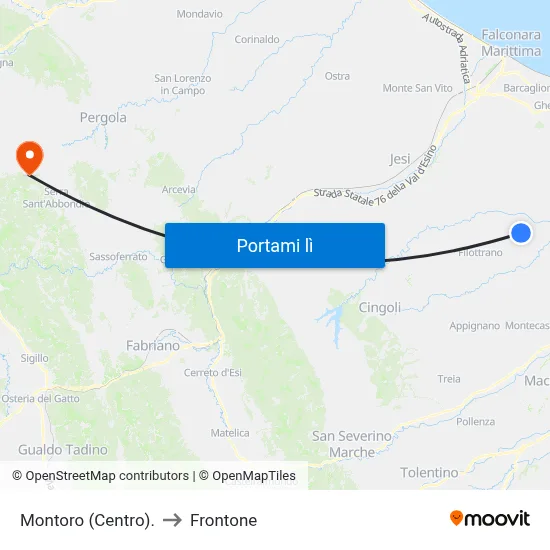 Montoro (Centro). to Frontone map