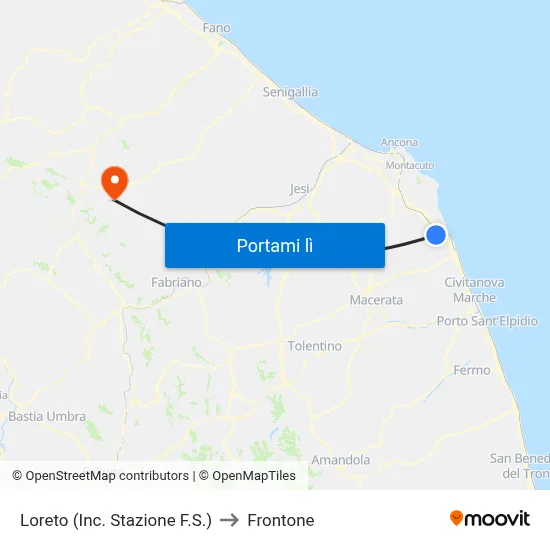 Loreto (Inc. Stazione F.S.) to Frontone map