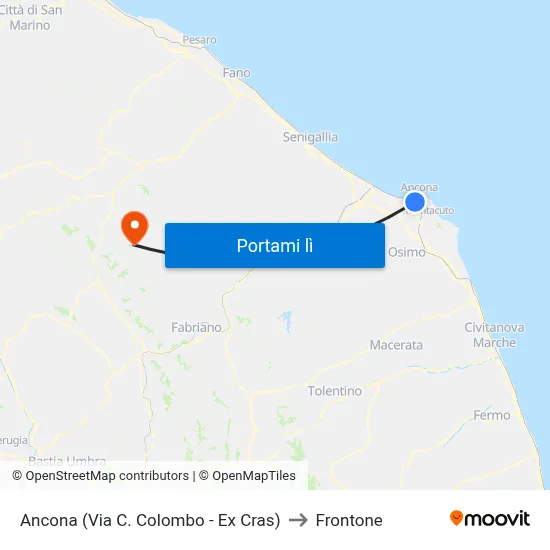 Ancona (Via C. Colombo - Ex Cras) to Frontone map
