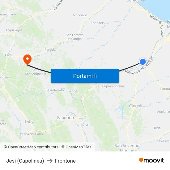 Jesi (Capolinea) to Frontone map