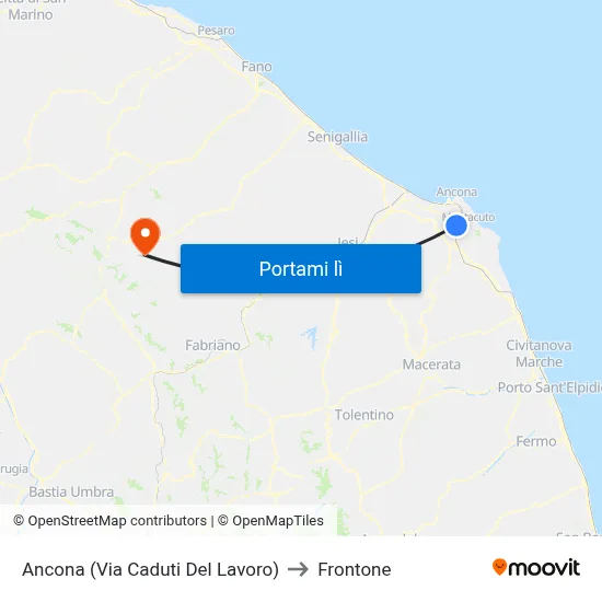 Ancona (Via Caduti Del Lavoro) to Frontone map