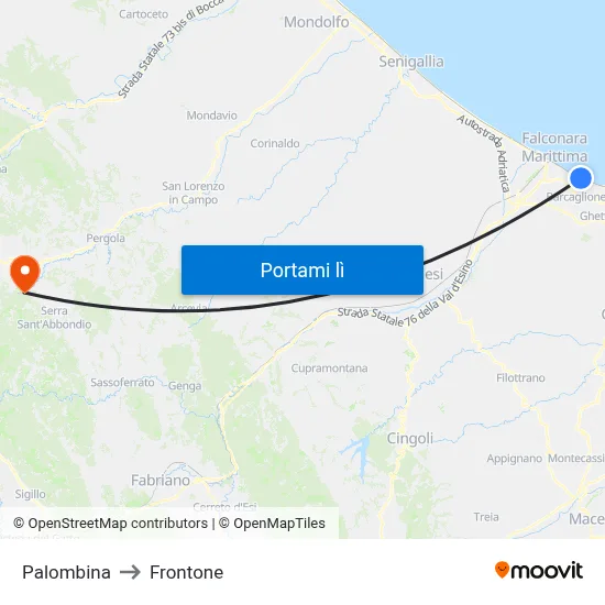 Palombina to Frontone map