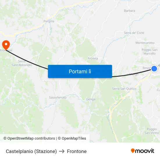Castelplanio (Stazione) to Frontone map
