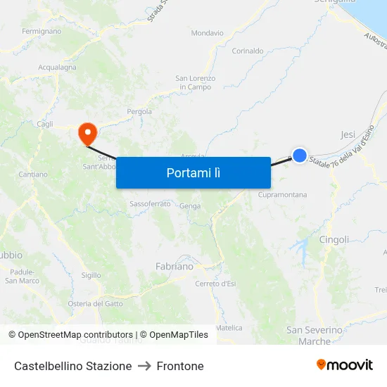 Castelbellino Stazione to Frontone map