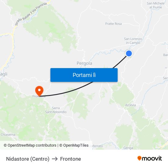 Nidastore (Centro) to Frontone map