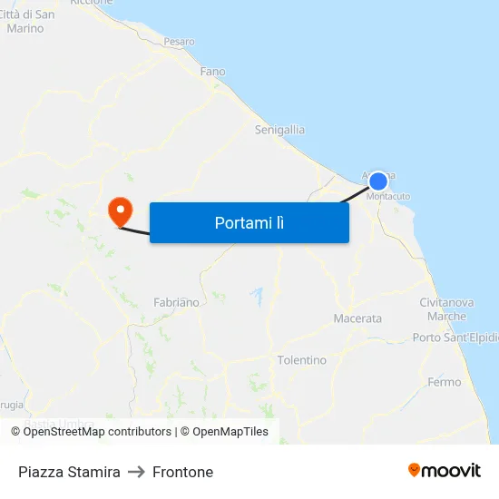 Piazza Stamira to Frontone map