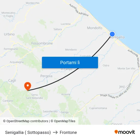 Senigallia ( Sottopasso) to Frontone map