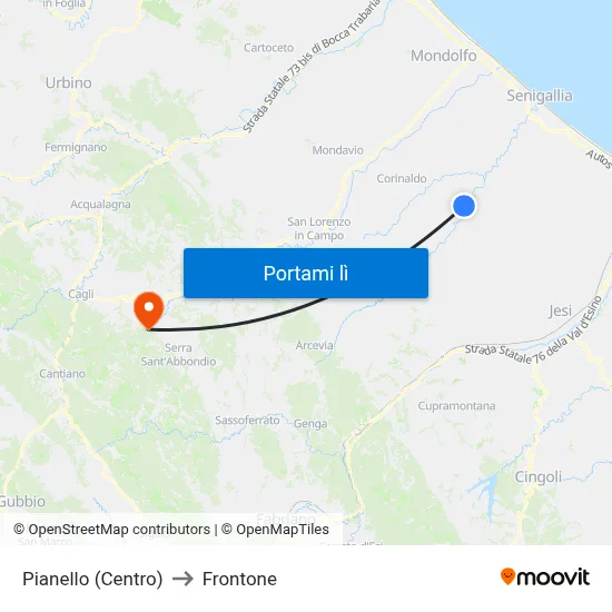 Pianello (Centro) to Frontone map