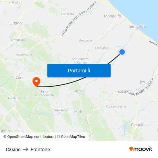 Casine to Frontone map